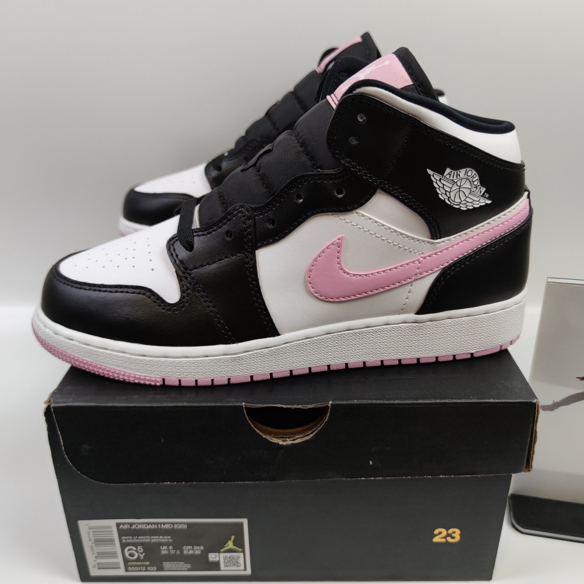 Air Jordan 1 Mid White Black Light Arctic Pink (GS) 555112-103 - Fashion Sneaker1818