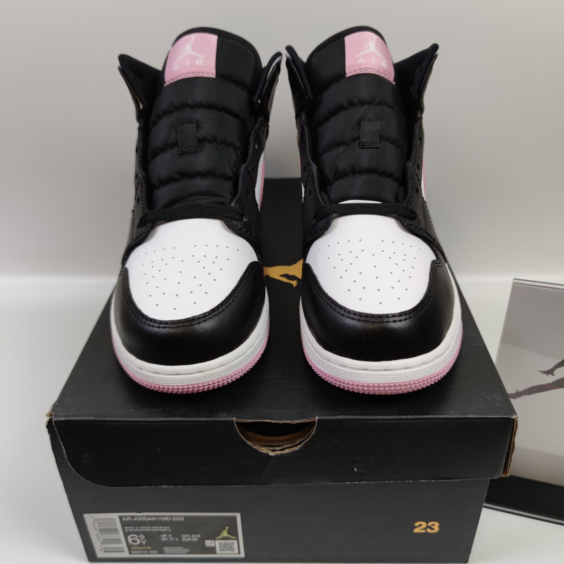 Air Jordan 1 Mid White Black Light Arctic Pink (GS) 555112-103 - Fashion Sneaker1818