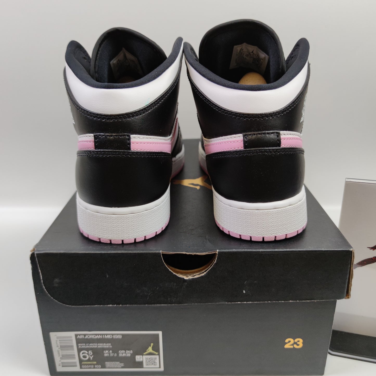Air Jordan 1 Mid White Black Light Arctic Pink (GS) 555112-103 - Fashion Sneaker1818