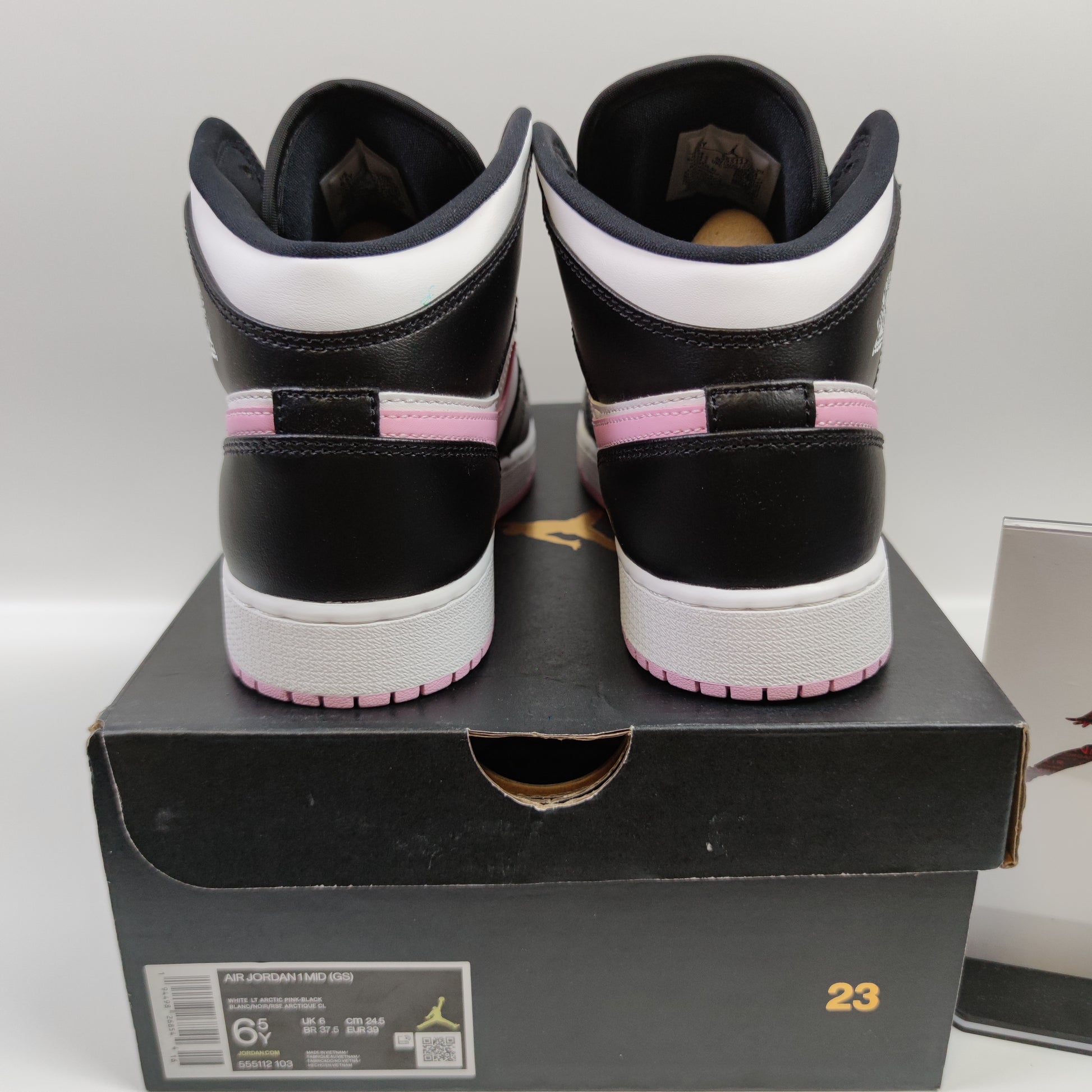 Air Jordan 1 Mid White Black Light Arctic Pink (GS) 555112-103 - Fashion Sneaker1818