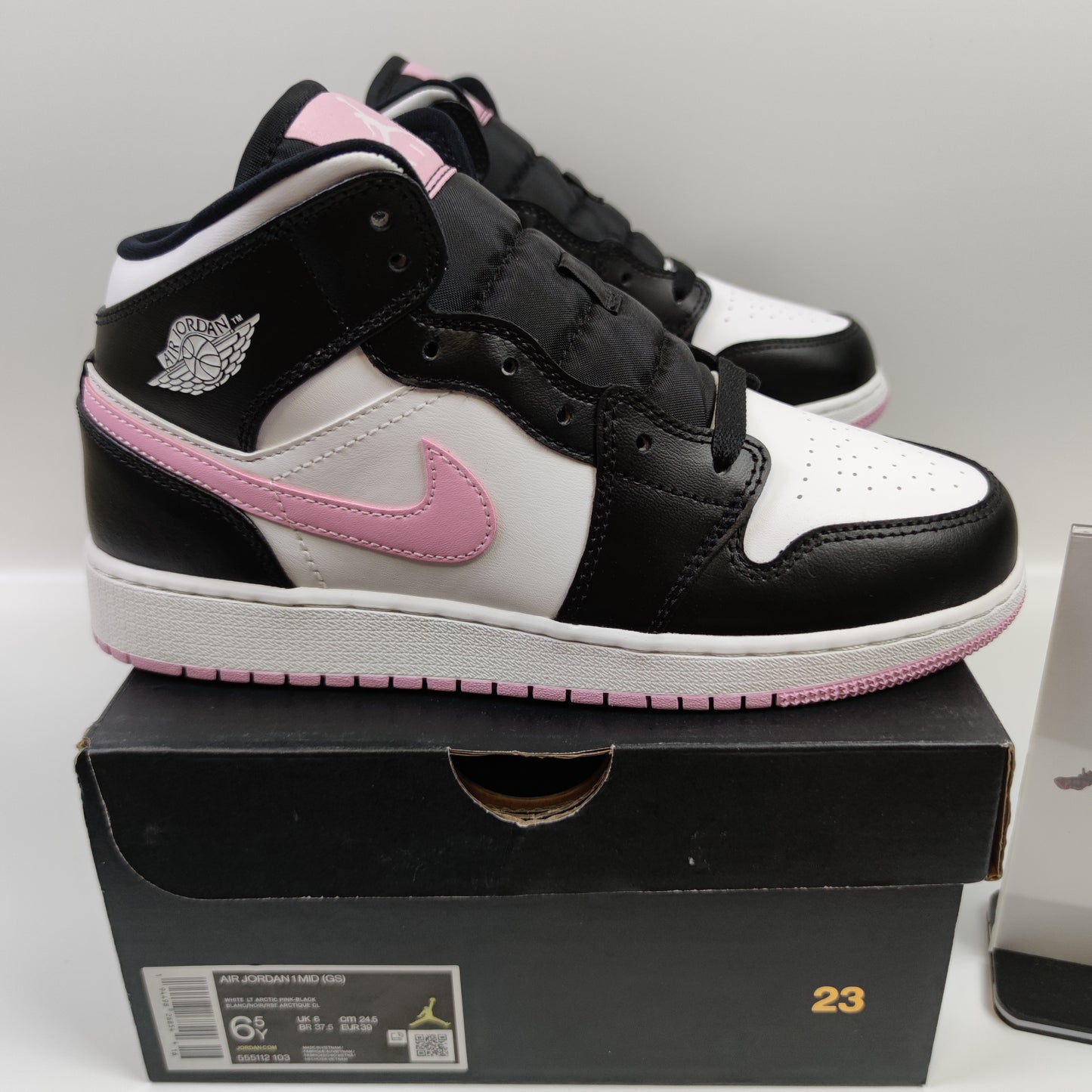Air Jordan 1 Mid White Black Light Arctic Pink (GS) 555112-103 - Fashion Sneaker1818