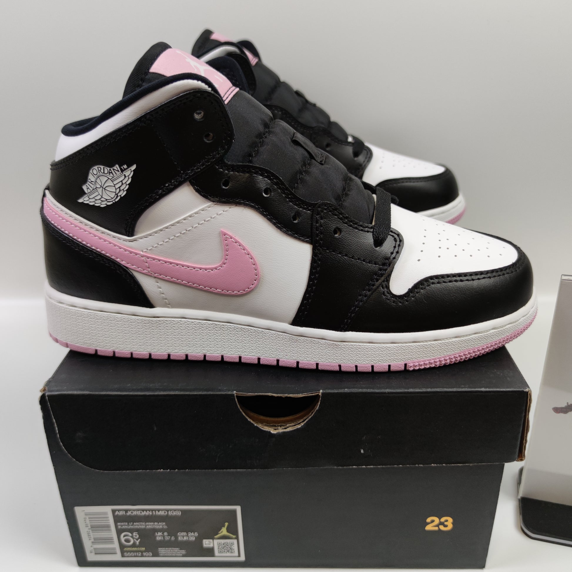 Air Jordan 1 Mid White Black Light Arctic Pink (GS) 555112-103 - Fashion Sneaker1818