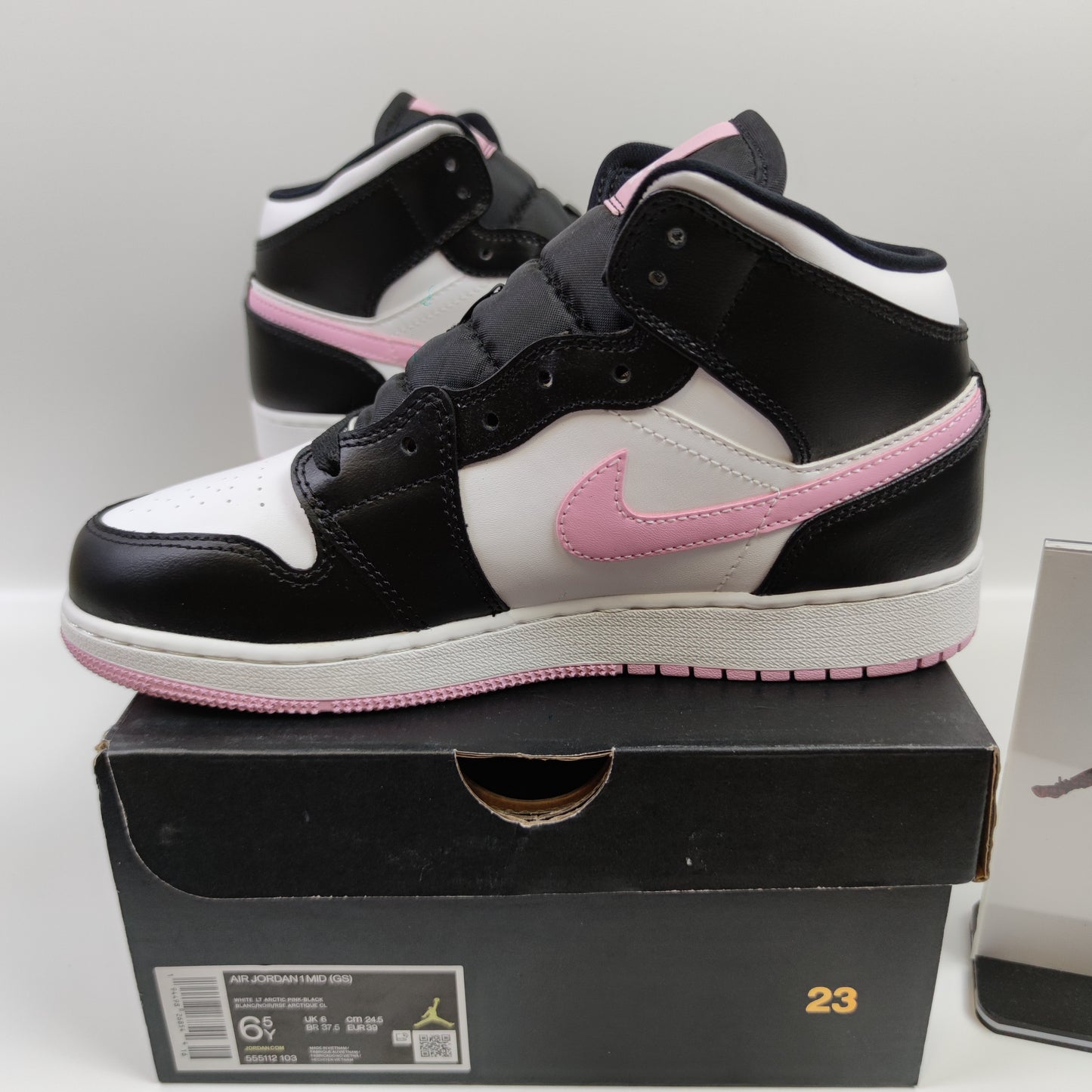 Air Jordan 1 Mid White Black Light Arctic Pink (GS) 555112-103 - Fashion Sneaker1818