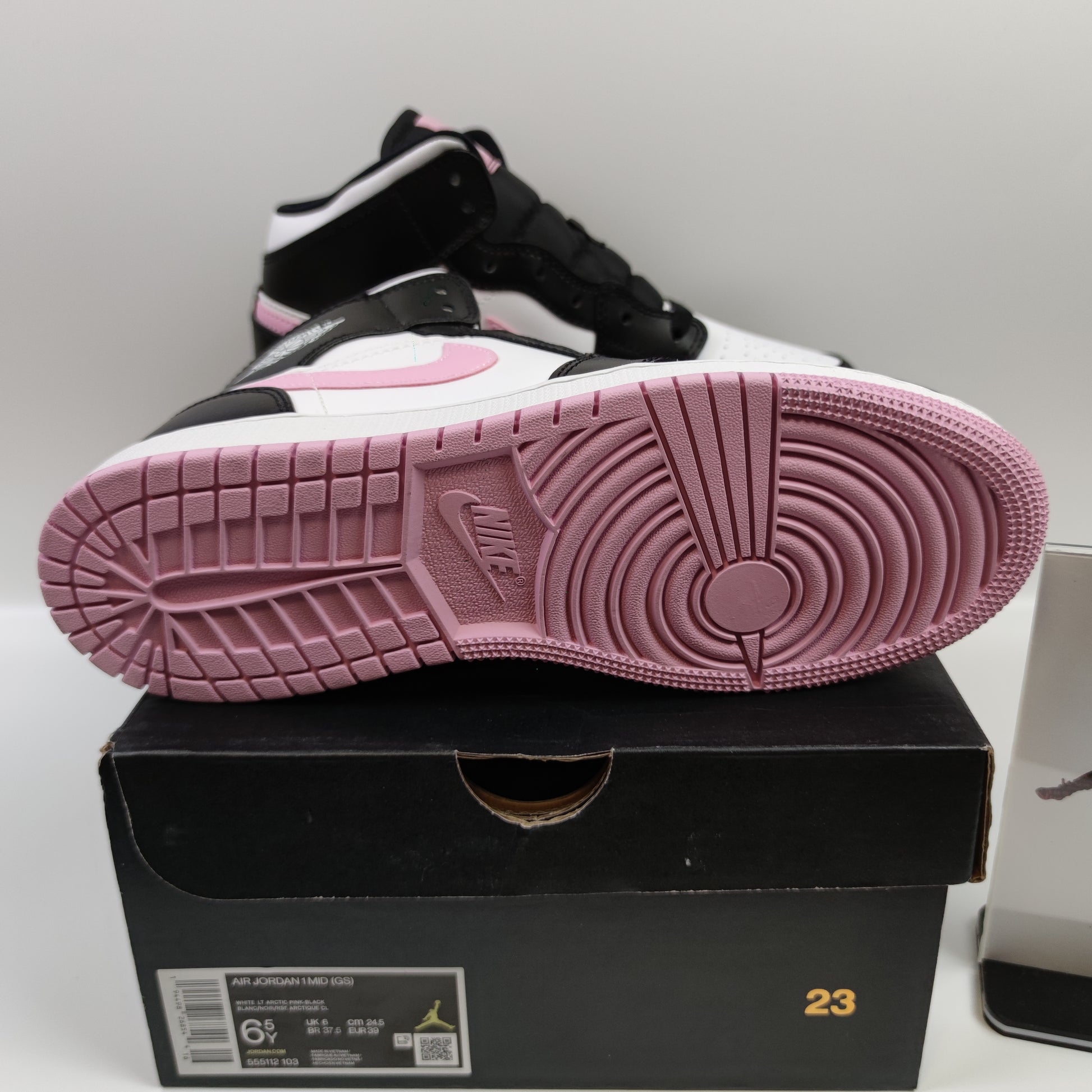 Air Jordan 1 Mid White Black Light Arctic Pink (GS) 555112-103 - Fashion Sneaker1818